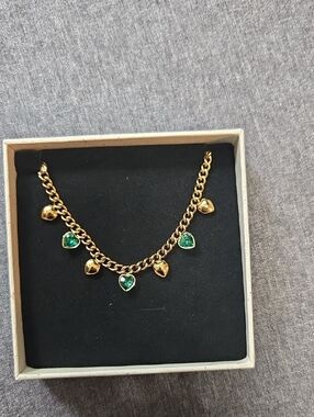 Stainless Steel 18K Gold Plated Charm Bracelet with Emerald Green Accents